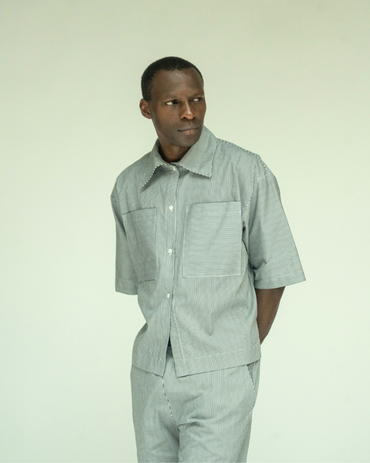 BOXY Shirt - Black White thin stripes