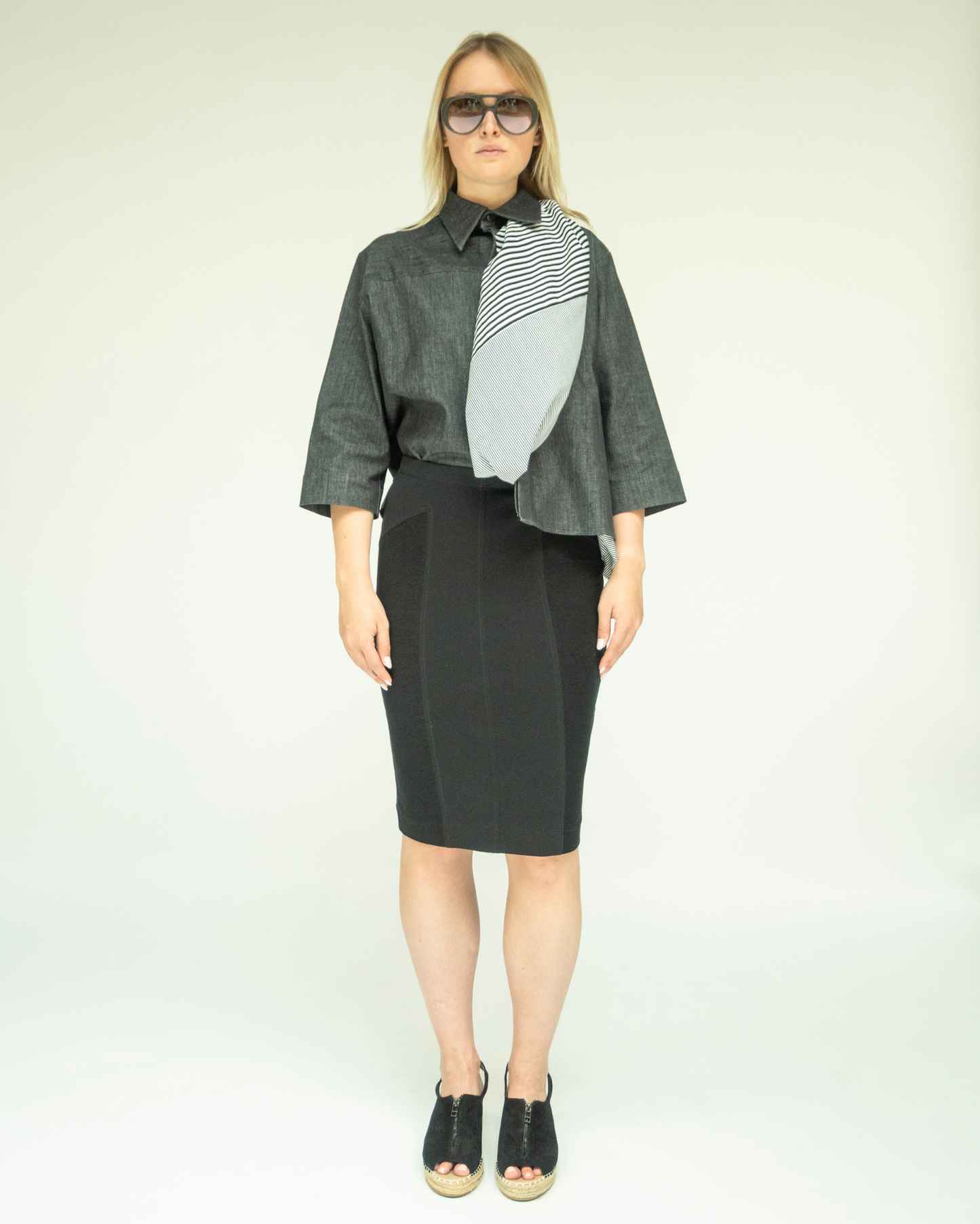 POINTY Cropped Shirt - Grey Melange