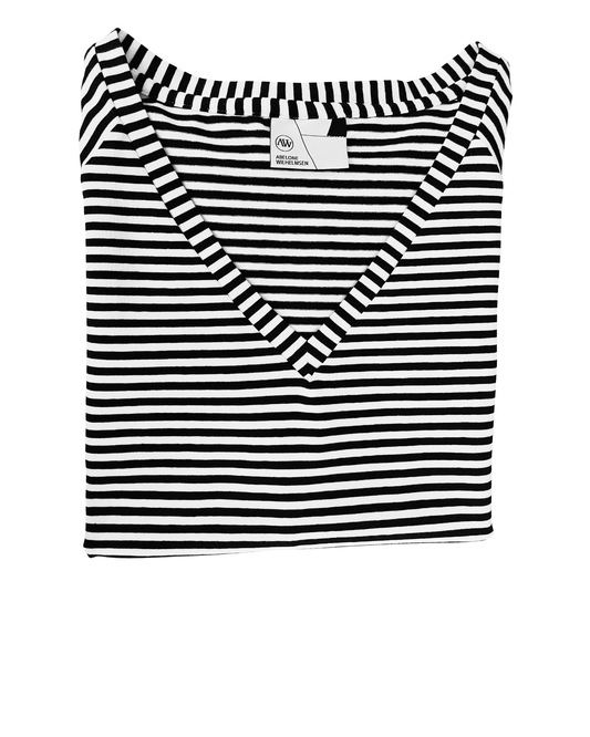POINTY Blouse V-neck - Black & White Stripes