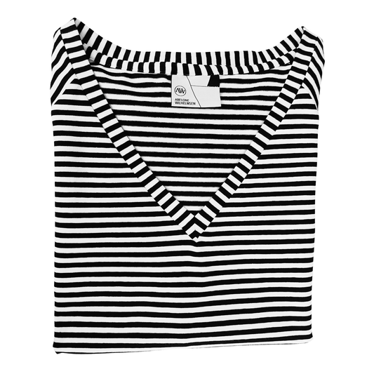 POINTY Blouse V-neck - Black White Stripes