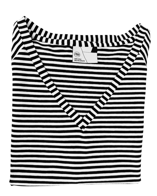 POINTY Blouse V-neck - Black White Stripes