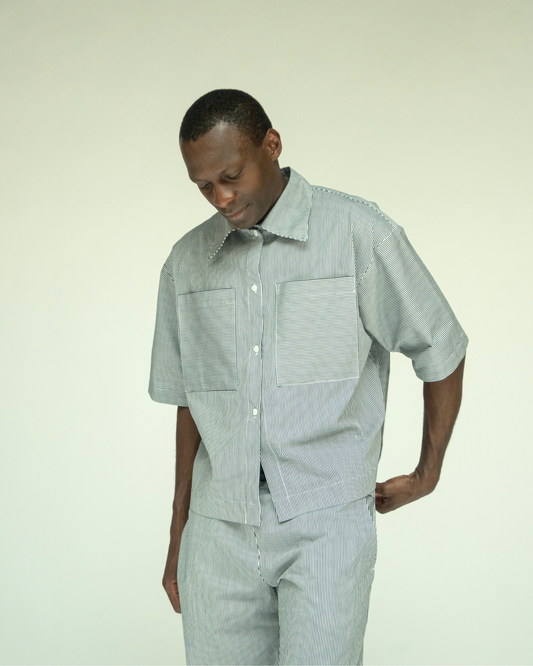 BOXY Shirt - Black White thin stripes